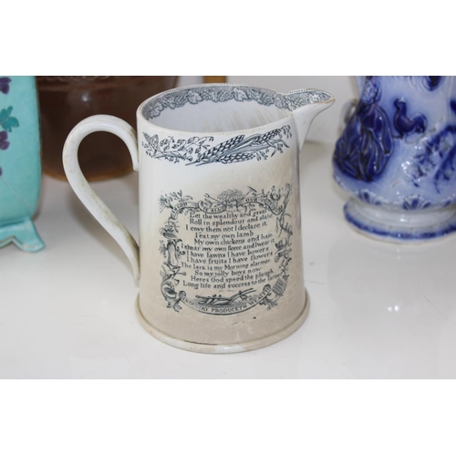 1900 - Qty of antique and later pottery to inc a Castle Hedingham E. Bingham pottery jug