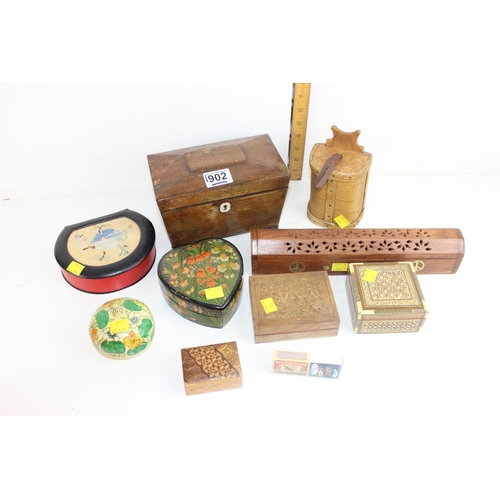 1902 - Qty of assorted antique and later boxes to inc a tea caddy