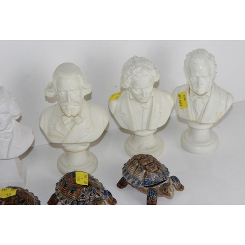 1937 - Qty of assorted items to inc Parian style figures and Wade Tortoises