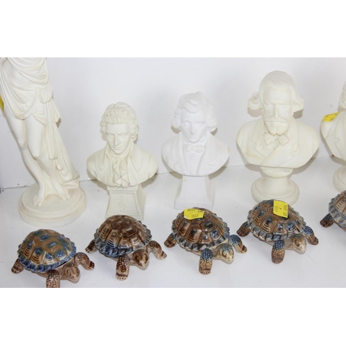 1937 - Qty of assorted items to inc Parian style figures and Wade Tortoises