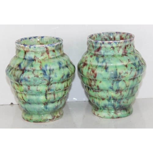 1940 - A pair of Art Deco period ribbed pottery vases