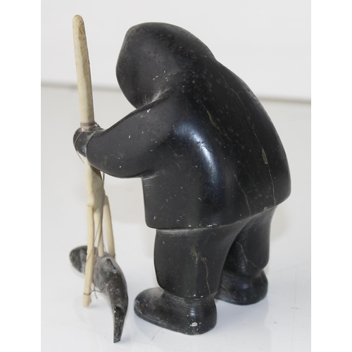 1966 - 5 ethic art pieces African and Inuit - Eskimo Art seal - fisherman signed Aisa (likely Aisa Amittu),... 