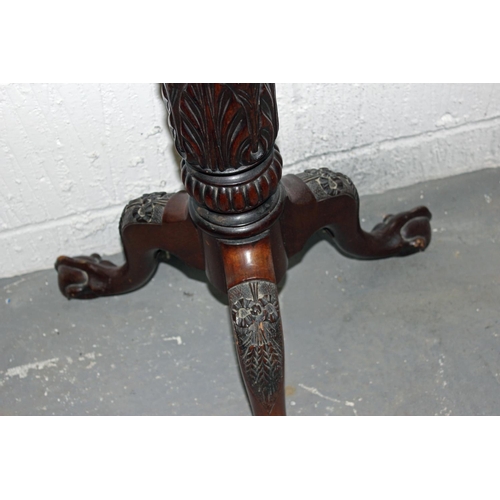 22 - A Victorian carved Mahogany pedestal standing on Ball & Claw feet