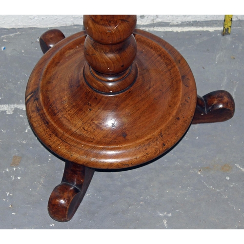 28 - An antique fruitwood lamp table or plant stand with bobbin turned support