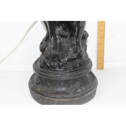 295 - An impressive bronze effect classical style lamp formed as 2 figures