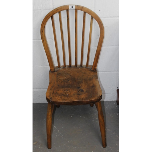 3 - An antique Elm seated hoop back kitchen chair