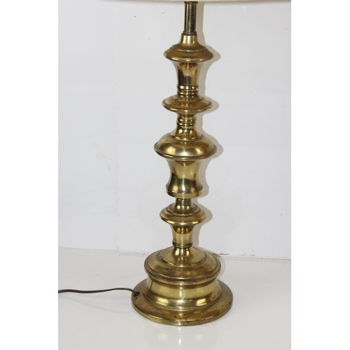 309 - 2 extremely large turned brass lamps with shades