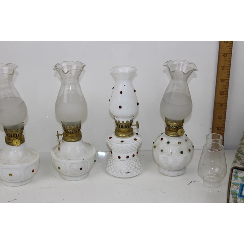 319 - 6 vintage milk glass lamps with some boxes - Peacock Lamp