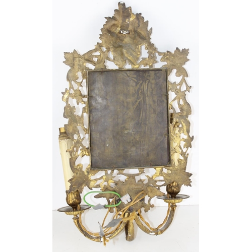 333 - A pair of 19th century gilded cast brass girandole wall mirrors marked verso JJ 30, the rectangular ... 