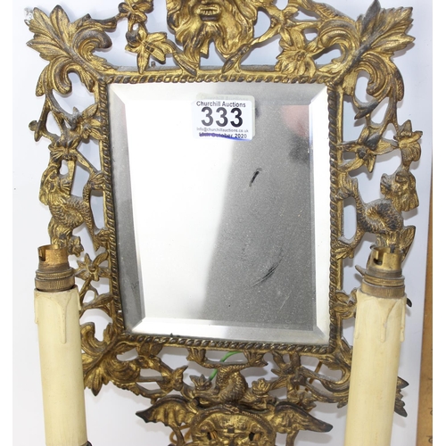 333 - A pair of 19th century gilded cast brass girandole wall mirrors marked verso JJ 30, the rectangular ... 