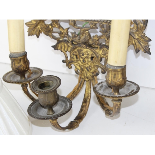 333 - A pair of 19th century gilded cast brass girandole wall mirrors marked verso JJ 30, the rectangular ... 