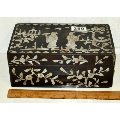 350 - An Oriental lacquer box with mother of pearl inlay