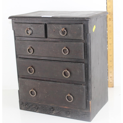 374 - A miniature antique 2 over 3 scratch-built chest of drawers made from reclaimed advertising boxes