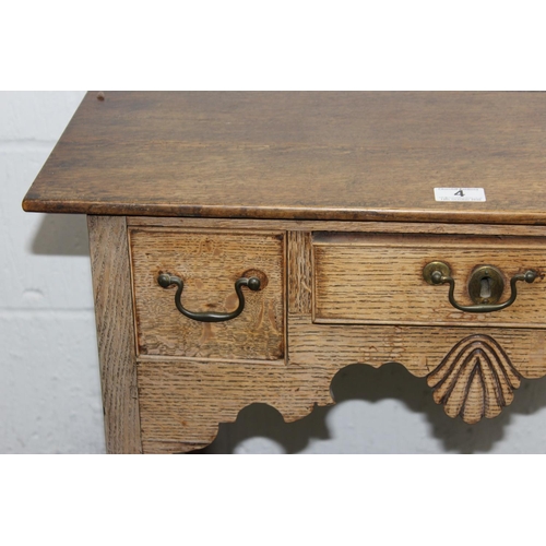 4 - Antique oak 3 drawer lowboy with drop handles