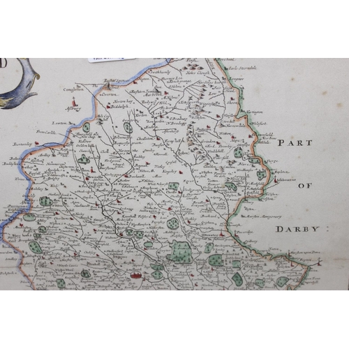 401 - An 18th century Robert Morden map of Staffordshire with hand-coloured details