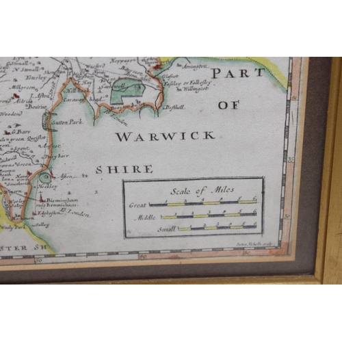 401 - An 18th century Robert Morden map of Staffordshire with hand-coloured details