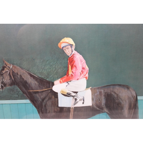 412 - Lester Piggott on a Horse - print after Bryan Organ - original in Elton John collection