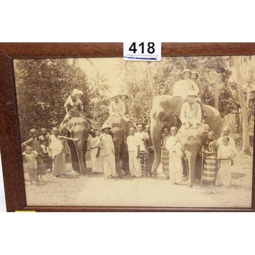 418 - 2 early 20th century framed photographs of scenes from India and a coloured photograph of an Edwardi... 