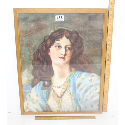 455 - Olive Miller (XX) - An early 20th century watercolour of a lady dated March 24th 1914