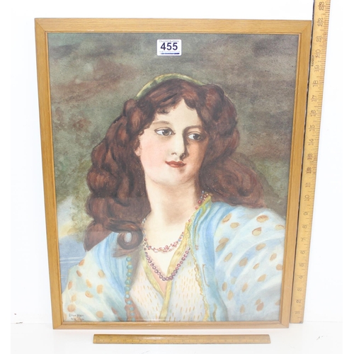 455 - Olive Miller (XX) - An early 20th century watercolour of a lady dated March 24th 1914