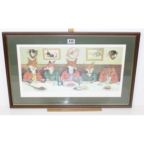 458 - Large Framed and Glazed Harry B Nelson Print ' Mr Fox's Hunt Breakfast on Xmas Day '