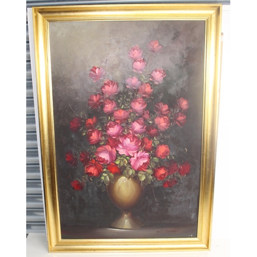 467 - H. Simpson (XX) - A large oil on canvas of roses