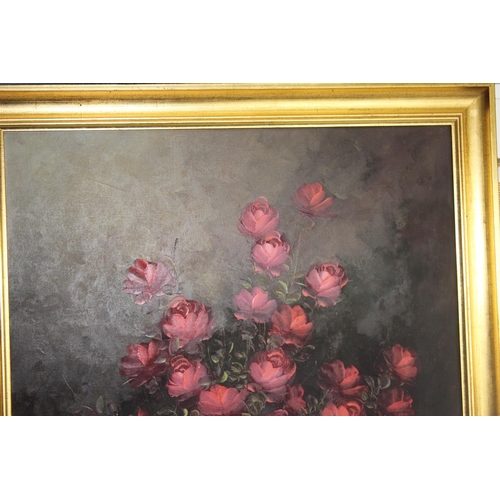 467 - H. Simpson (XX) - A large oil on canvas of roses