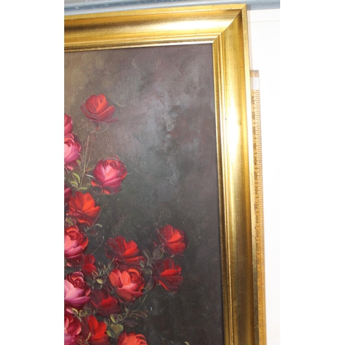 467 - H. Simpson (XX) - A large oil on canvas of roses