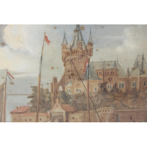 477 - Dutch School 19th century - A watercolour of a harbour scene signed A Nockolds? in oak frame