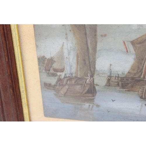 477 - Dutch School 19th century - A watercolour of a harbour scene signed A Nockolds? in oak frame