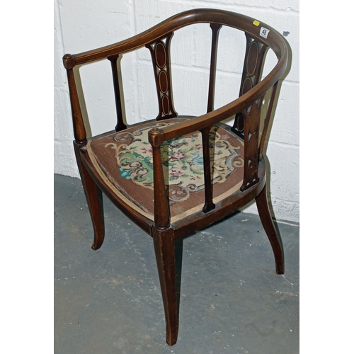 48 - An Edwardian Sheraton Revival horseshoe shaped bedroom chair with tapestry seat