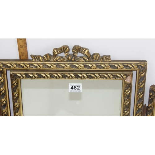 482 - A gilt framed triptych dressing table mirror