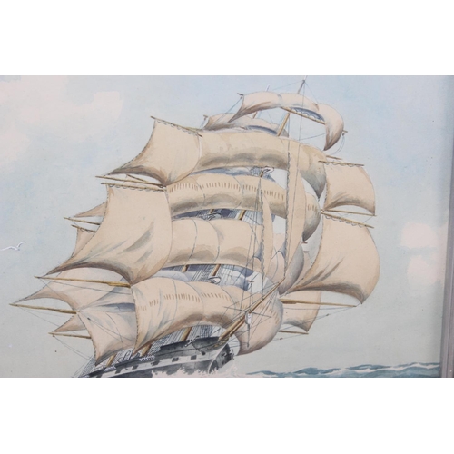 487 - Early 20th Century watercolour of a sailing ship by G.S Barker, with sails in 3D