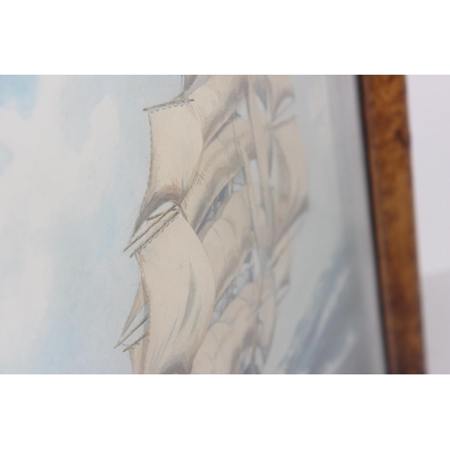 487 - Early 20th Century watercolour of a sailing ship by G.S Barker, with sails in 3D