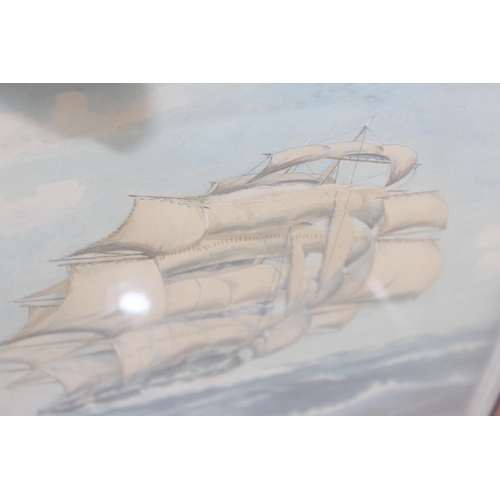 487 - Early 20th Century watercolour of a sailing ship by G.S Barker, with sails in 3D