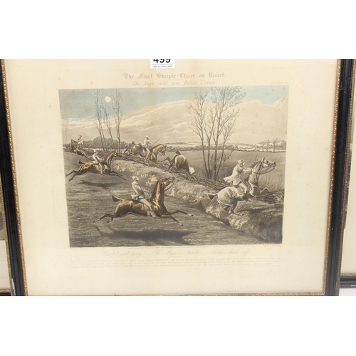 499 - A set of 4 framed coloured antique aquatint prints 'The First Steeple Chase on Record' drawn by H Al... 