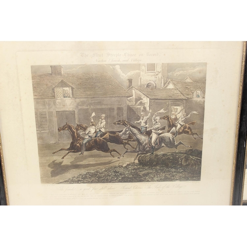 499 - A set of 4 framed coloured antique aquatint prints 'The First Steeple Chase on Record' drawn by H Al... 