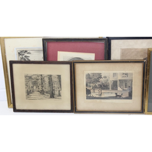 507 - Assorted antique prints and engravings