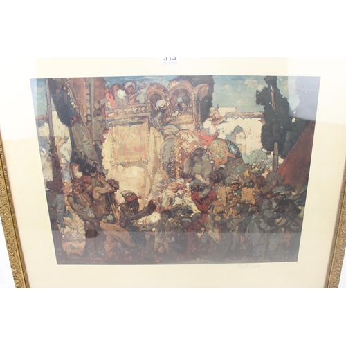 515 - Sir Frank Brangwyn RA, RWS, RBA (1867-1956) - The Rajah's Birthday - Large gilt framed print signed ... 