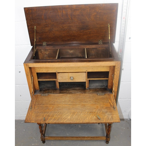 6 - An unusual 1930's oak bureau with opening lid