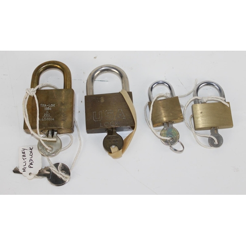 882 - 4 padlocks with keys to inc Military