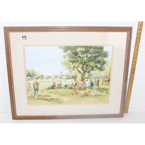 425 - Douglas E. West print of a cricket game, framed and other prints