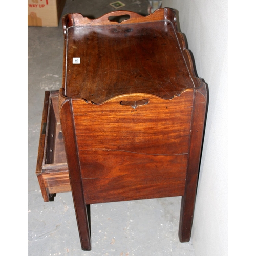 185 - A George III period mahogany tray top bedside cabinet or night stand with tambour front