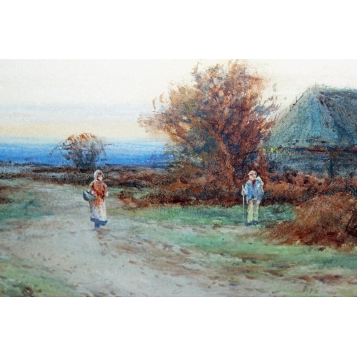 528 - A.M. Stannard (XIX or early XX) - watercolour of a rural cottage and lane with figures