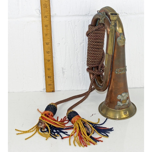 1045 - An early 20th century military bugle marked to 3rd Dragoon Guards, also named to 5833 Bugler R. Imri... 