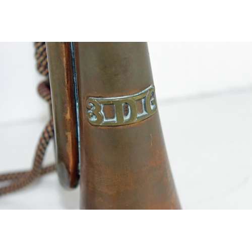 1045 - An early 20th century military bugle marked to 3rd Dragoon Guards, also named to 5833 Bugler R. Imri... 