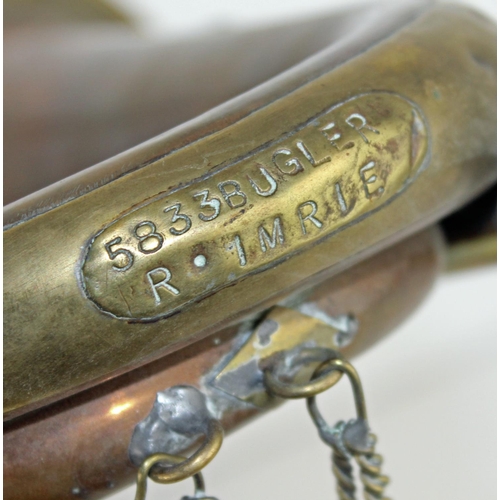 1045 - An early 20th century military bugle marked to 3rd Dragoon Guards, also named to 5833 Bugler R. Imri... 