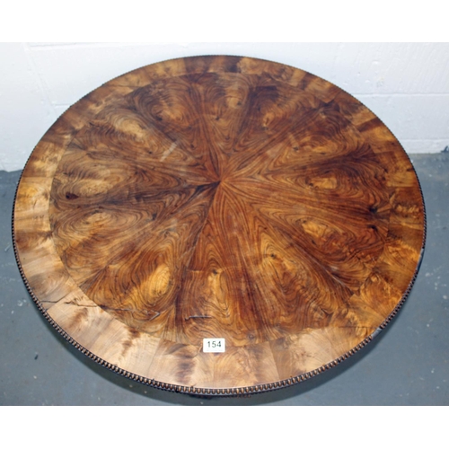 154 - A 19th century Rosewood veneer tilt top table with unusual star design standing on tripod base