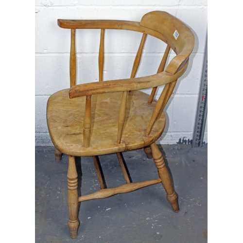 155 - A 19th century lightwood smoker bow armchair, the back believed to be Yew with Elm seat