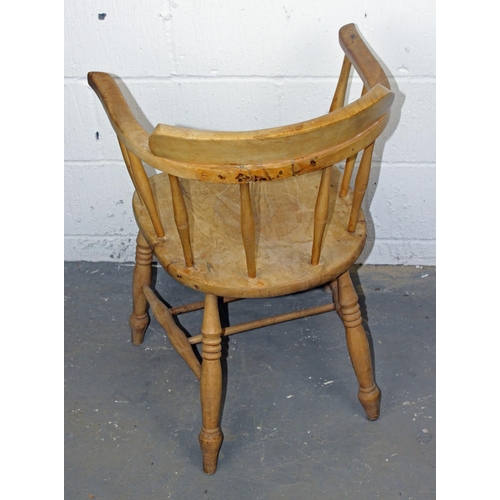 155 - A 19th century lightwood smoker bow armchair, the back believed to be Yew with Elm seat